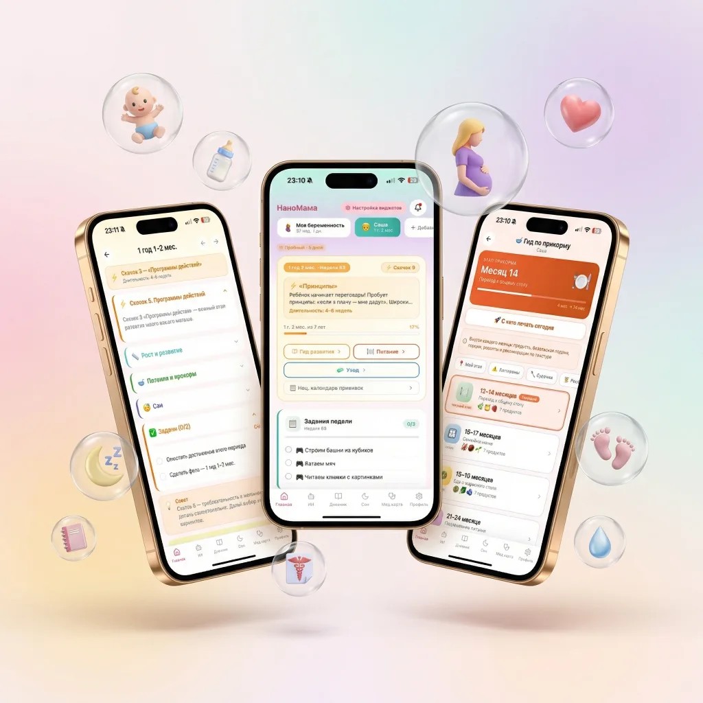 Главный экран НаноМама — беременность и развитие ребёнка