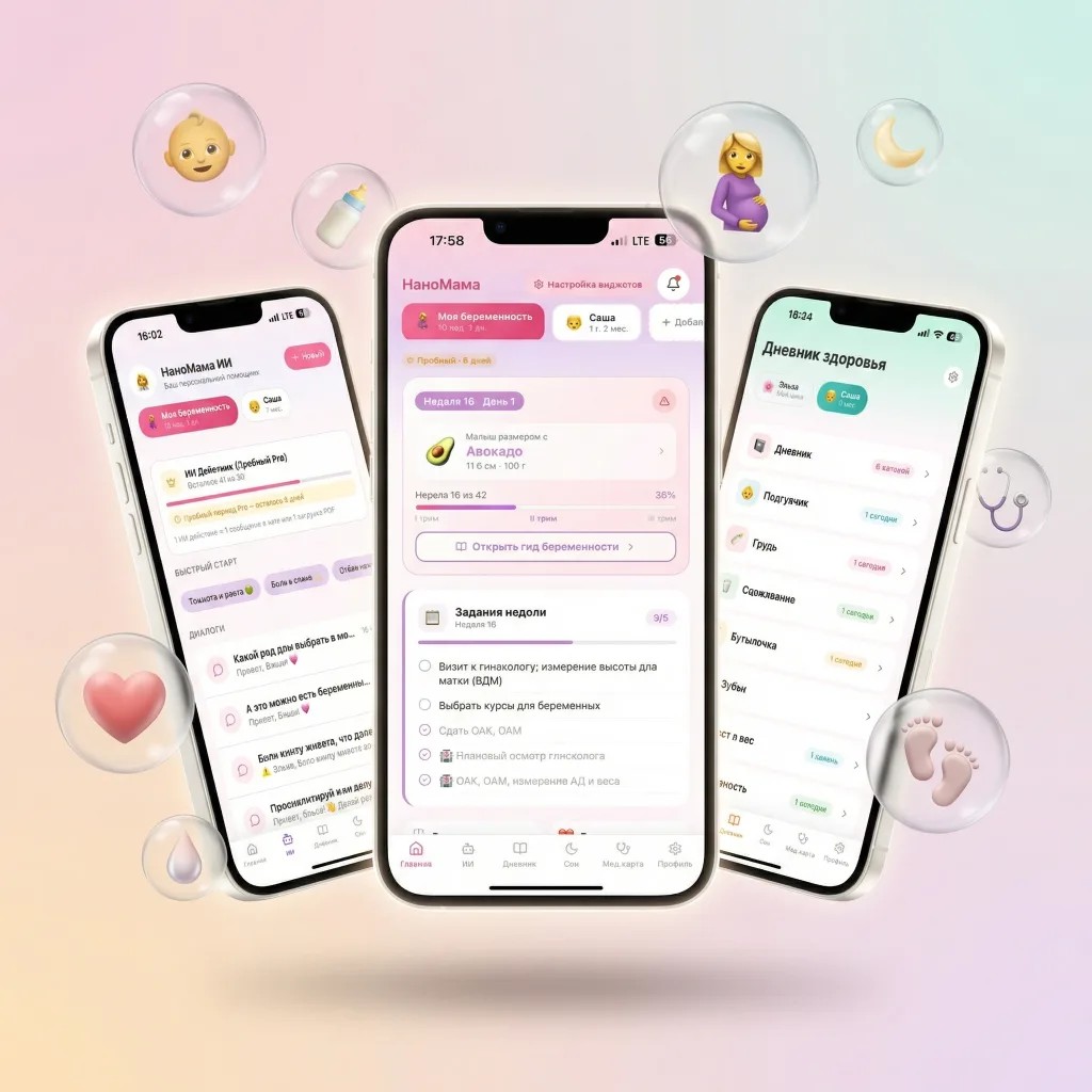 НаноМама приложение — беременность по неделям, дневник, ИИ ассистент